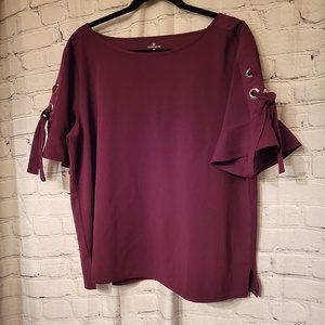 Worthington, Size:  XXL, Burgundy Bell Sleeve Top with Grommets